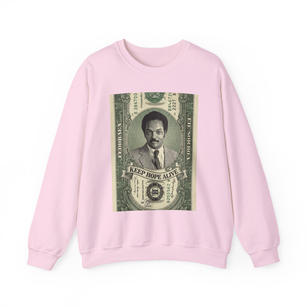 Jesse Jackson Crewneck Sweatshirt — Retro Dollar Portrait “Keep Hope Alive” Graphic