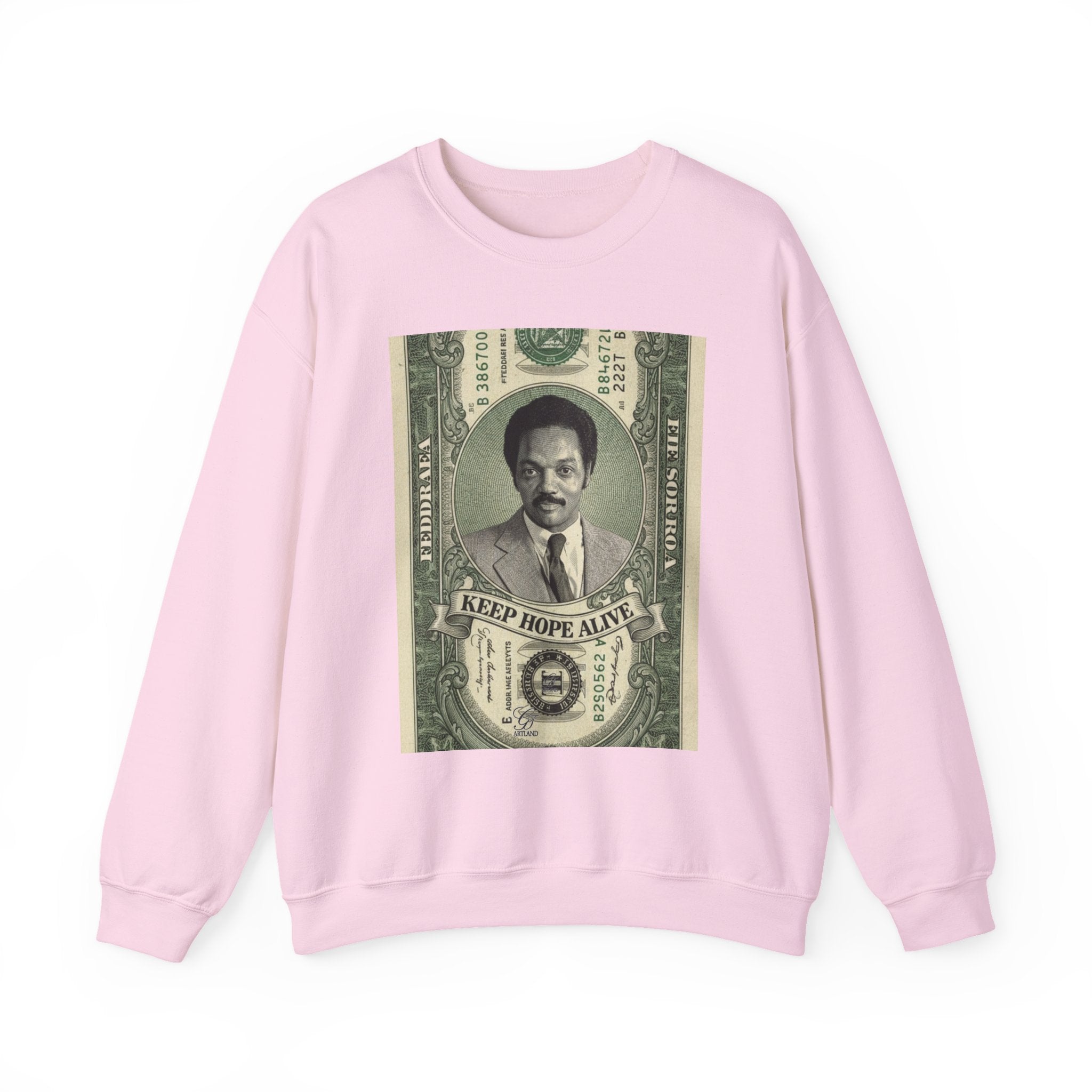 Jesse Jackson Crewneck Sweatshirt — Retro Dollar Portrait “Keep Hope Alive” Graphic