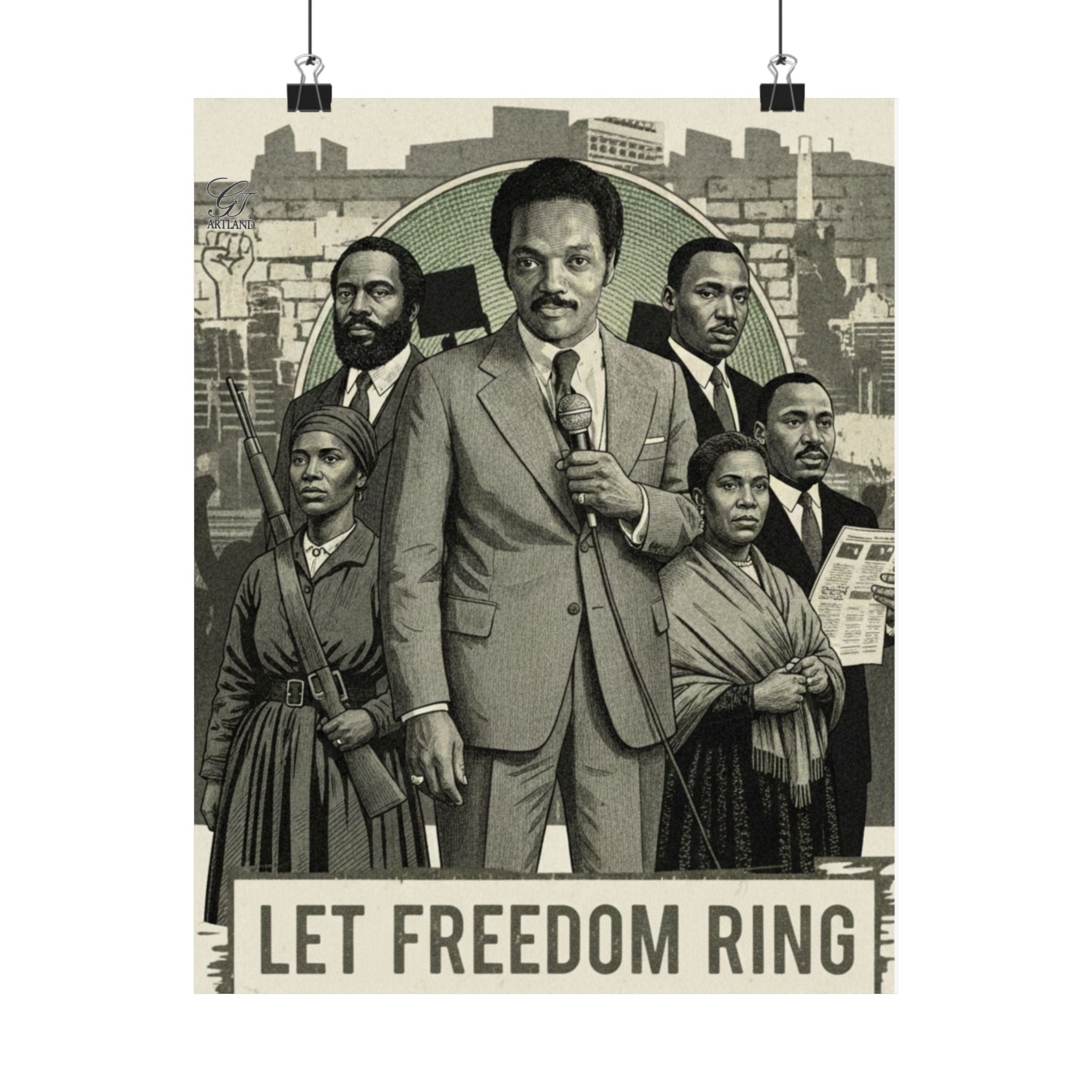 Jesse Jackson Let Freedom Ring poster Satin Poster | Civil Rights Illustration, Historical Wall Art