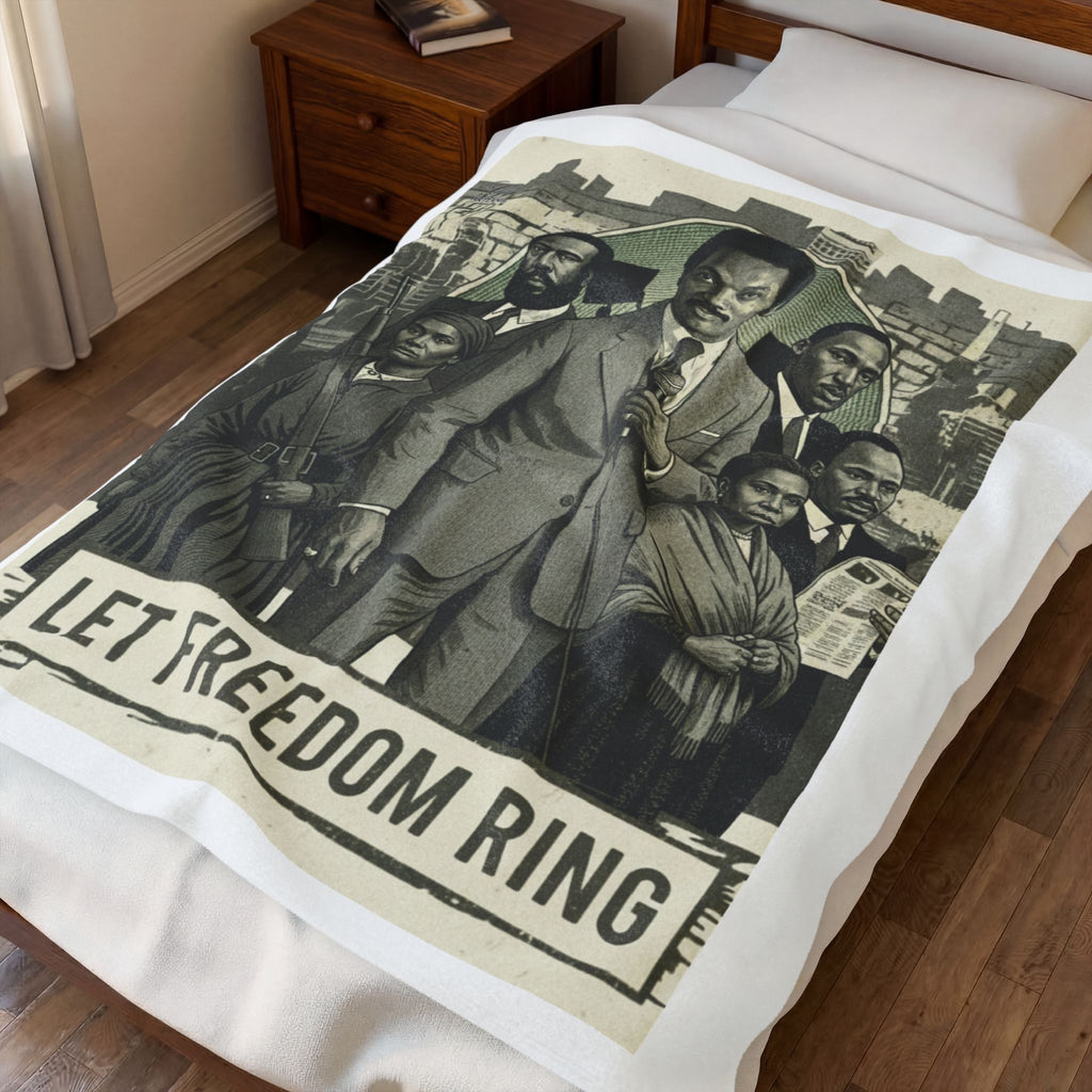 Jesse Jackson Let Freedom Ring Velveteen Plush Blanket | Civil Rights Illustration, Vintage Protest Art