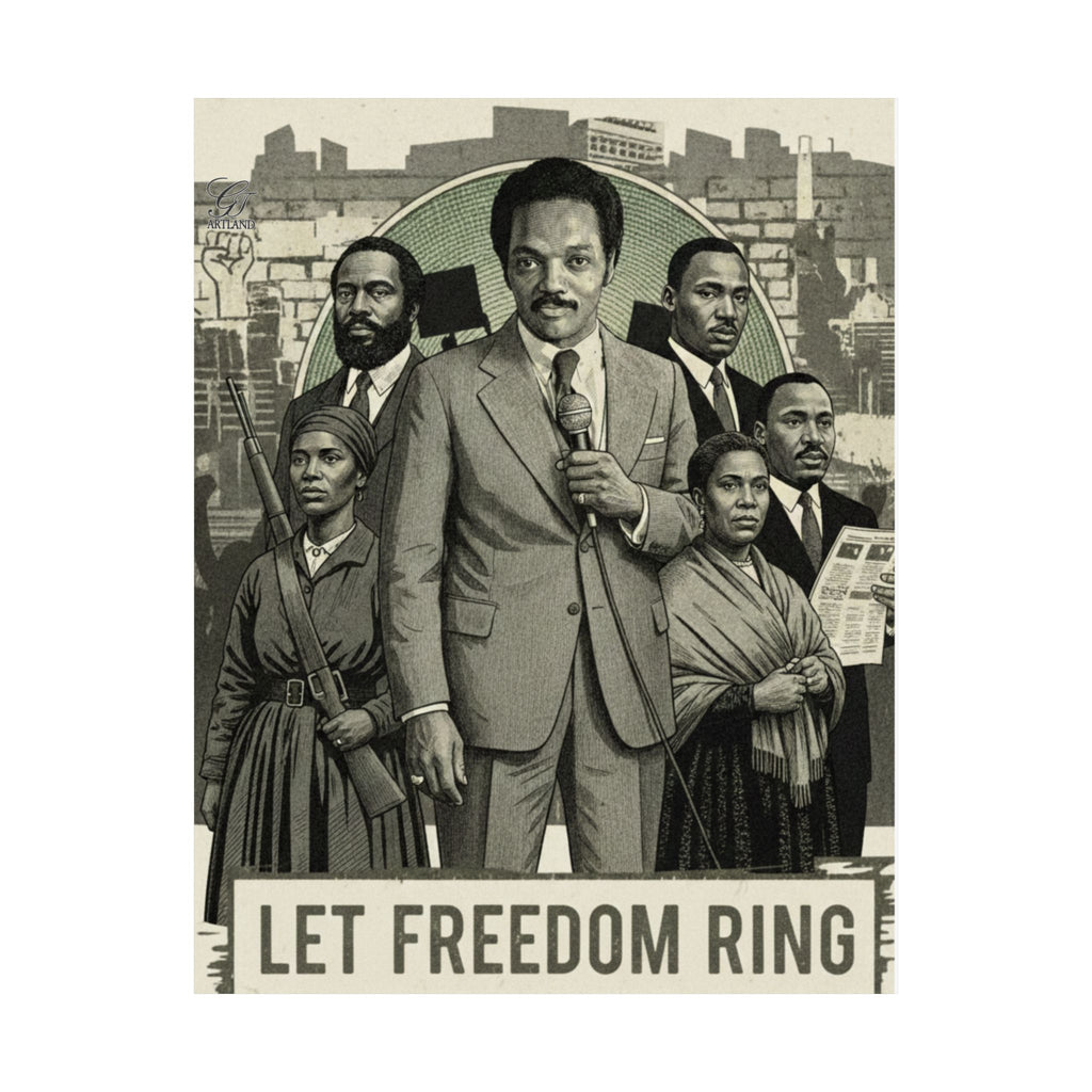 Jesse Jackson Let Freedom Ring poster Satin Poster | Civil Rights Illustration, Historical Wall Art