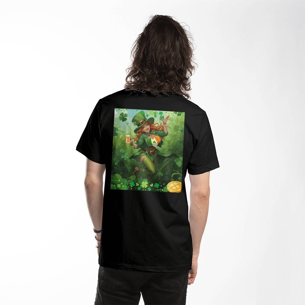 St. Patrick's Sexy Lady Luck Leprechaun T-Shirt (Back) by GTArtland