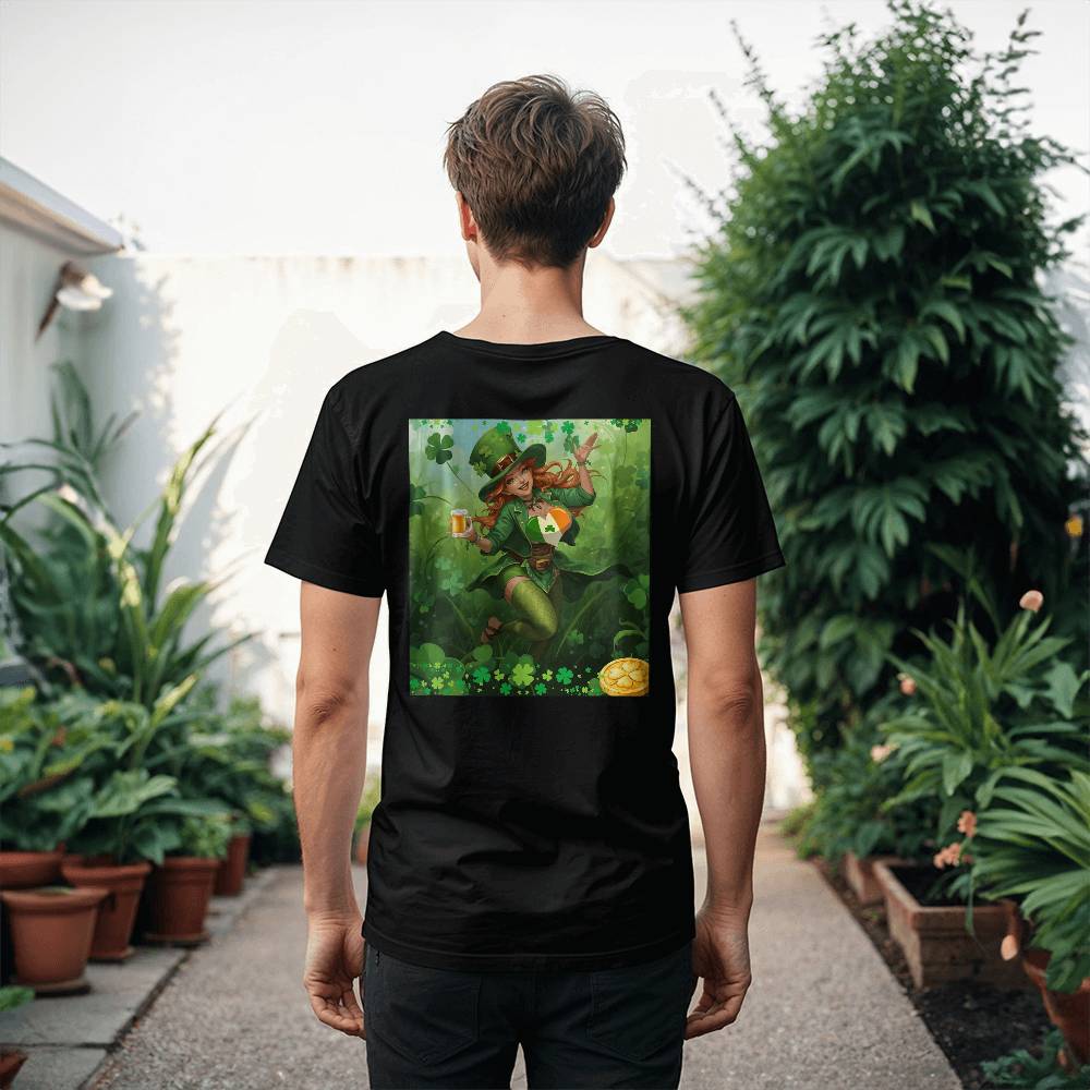 St. Patrick's Sexy Lady Luck Leprechaun T-Shirt (Back) by GTArtland