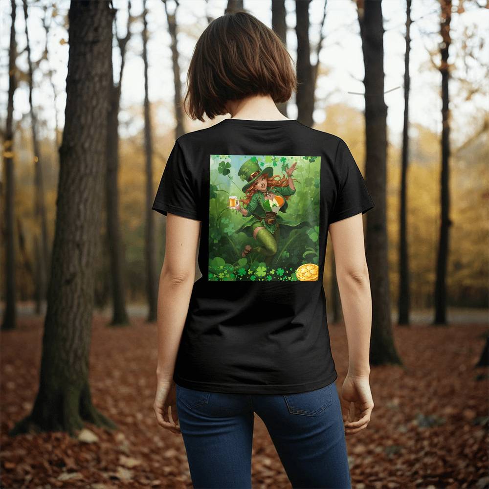 St. Patrick's Sexy Lady Luck Leprechaun T-Shirt (Back) by GTArtland