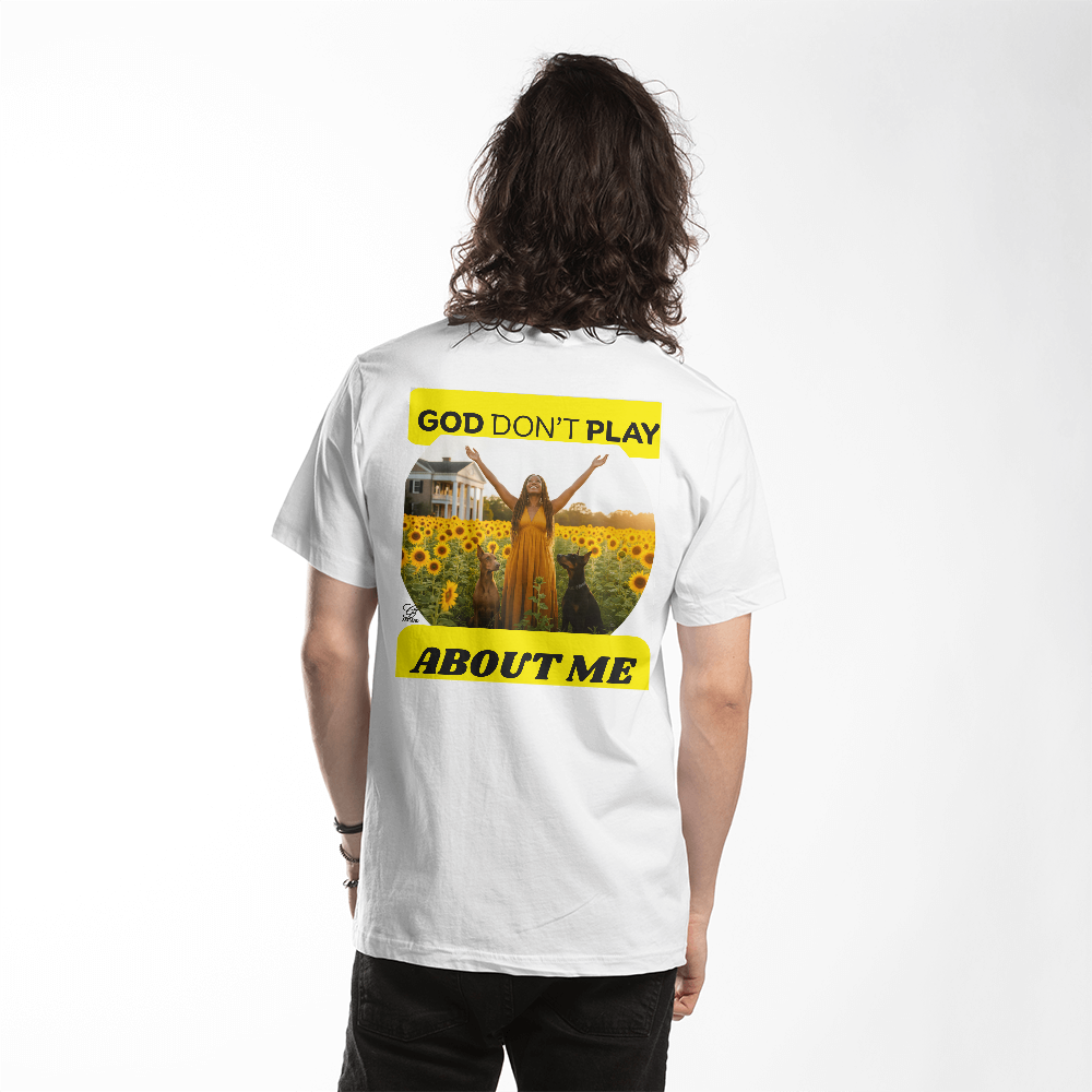 GOD DON'T PLAY ABOUT ME Country Scenes ON BACK OF  T-SHIRT BY GTARTLAND