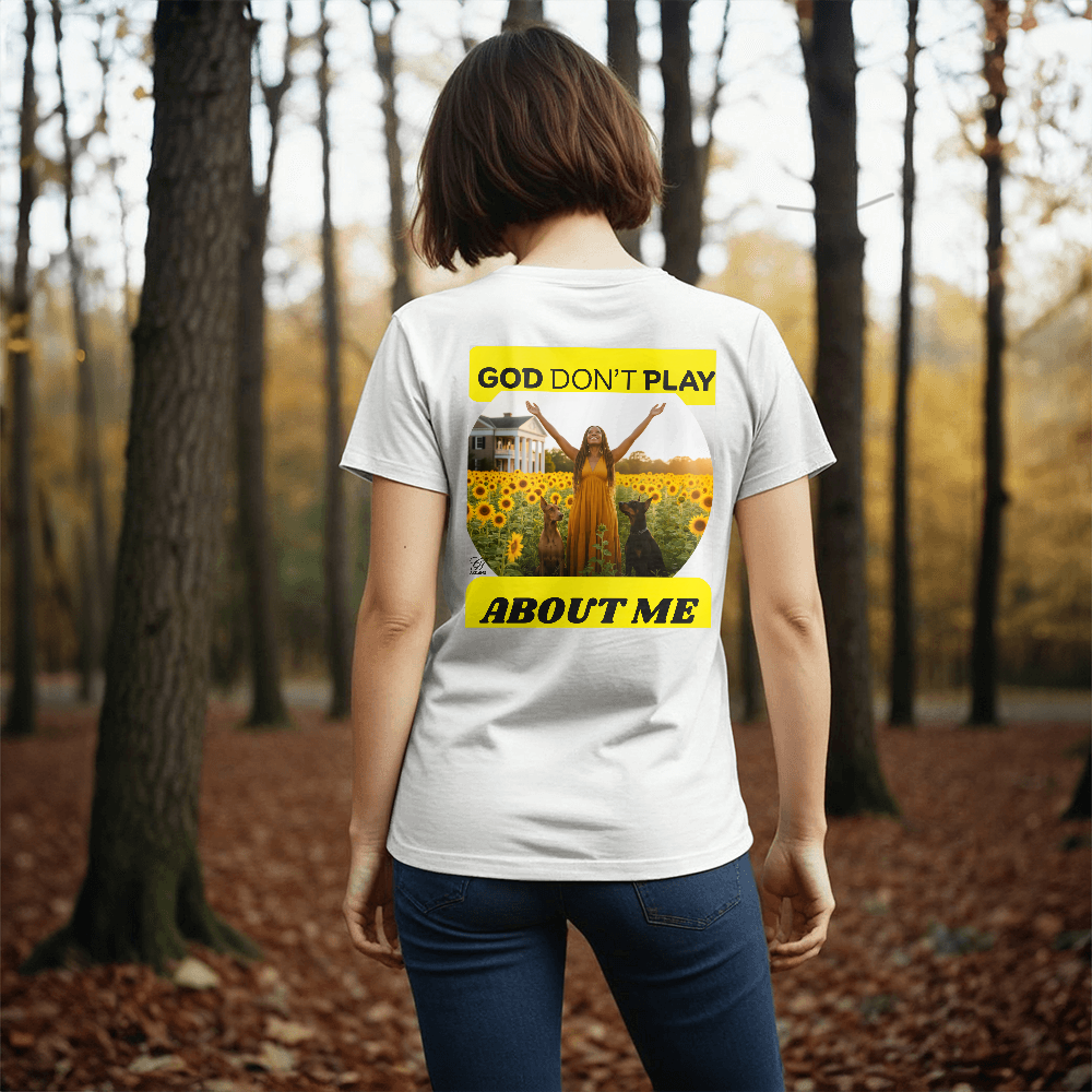 GOD DON'T PLAY ABOUT ME Country Scenes ON BACK OF  T-SHIRT BY GTARTLAND