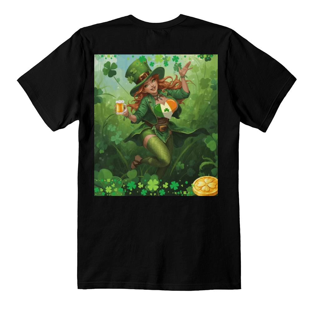 St. Patrick's Sexy Lady Luck Leprechaun T-Shirt (Back) by GTArtland