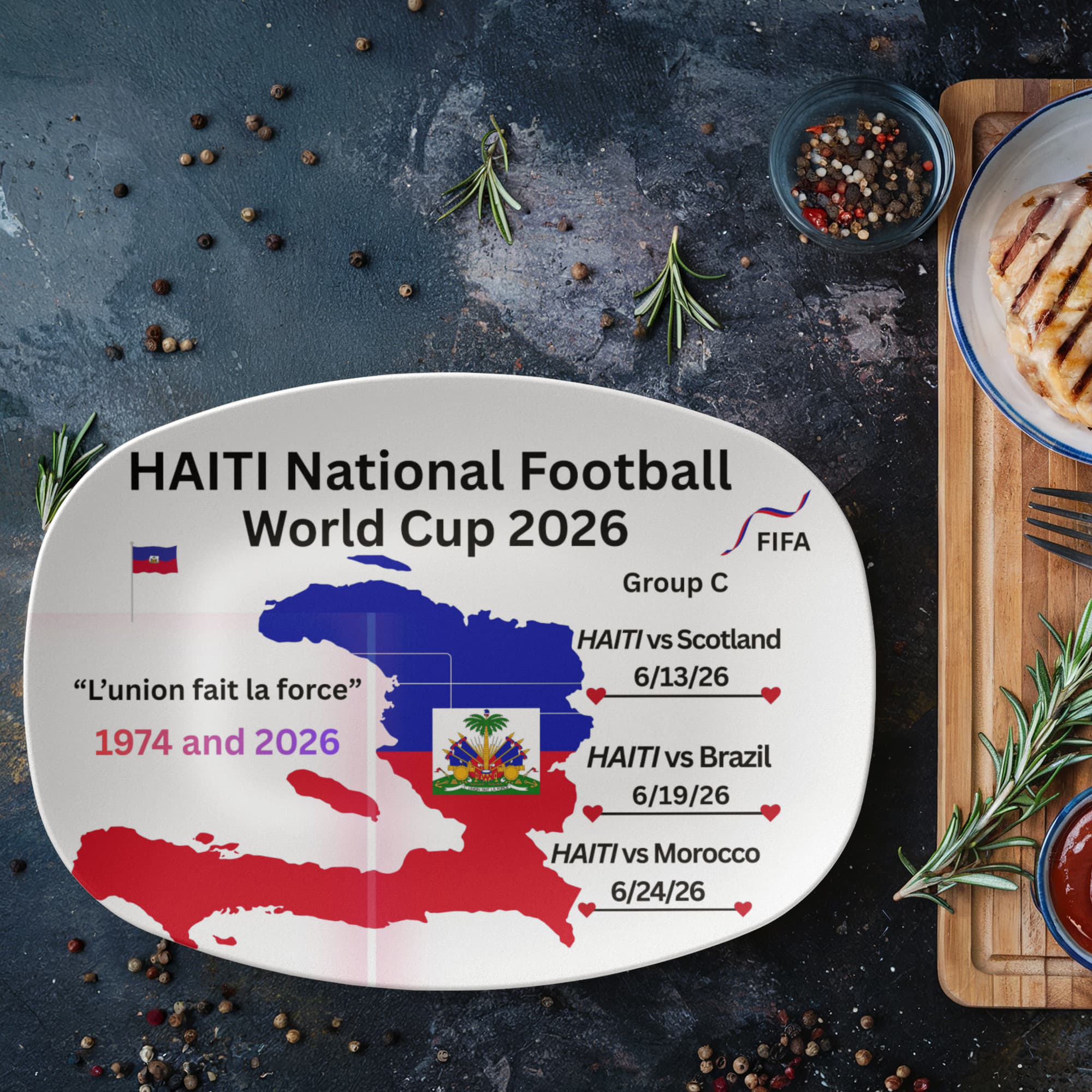 HAITIAN "NATIONAL FOOTBALL WORLD CUP 2026 FOOD" 10"X14" PLATTER by GTArtland