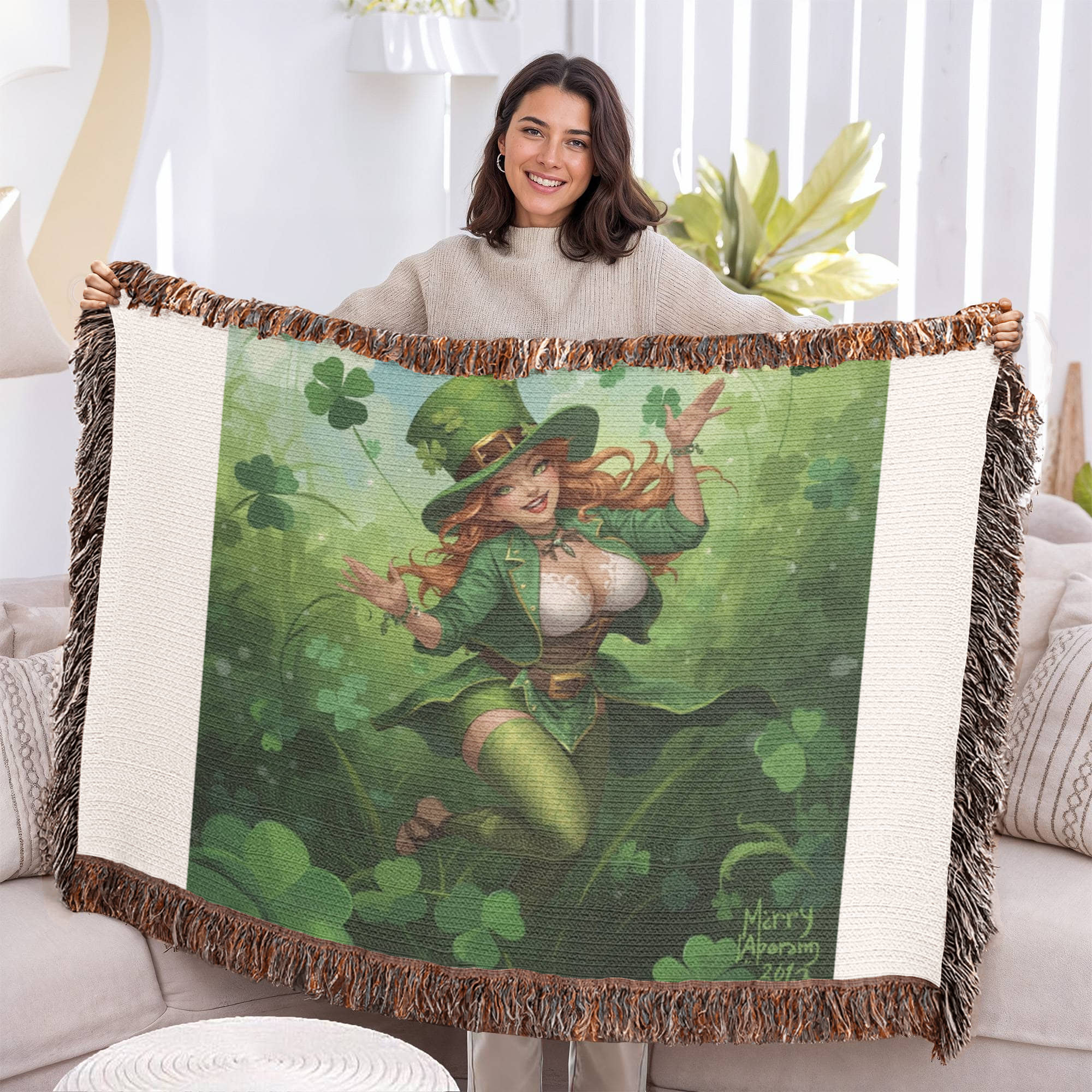 Sexy Lady Leprechaun Throw Over Blanket